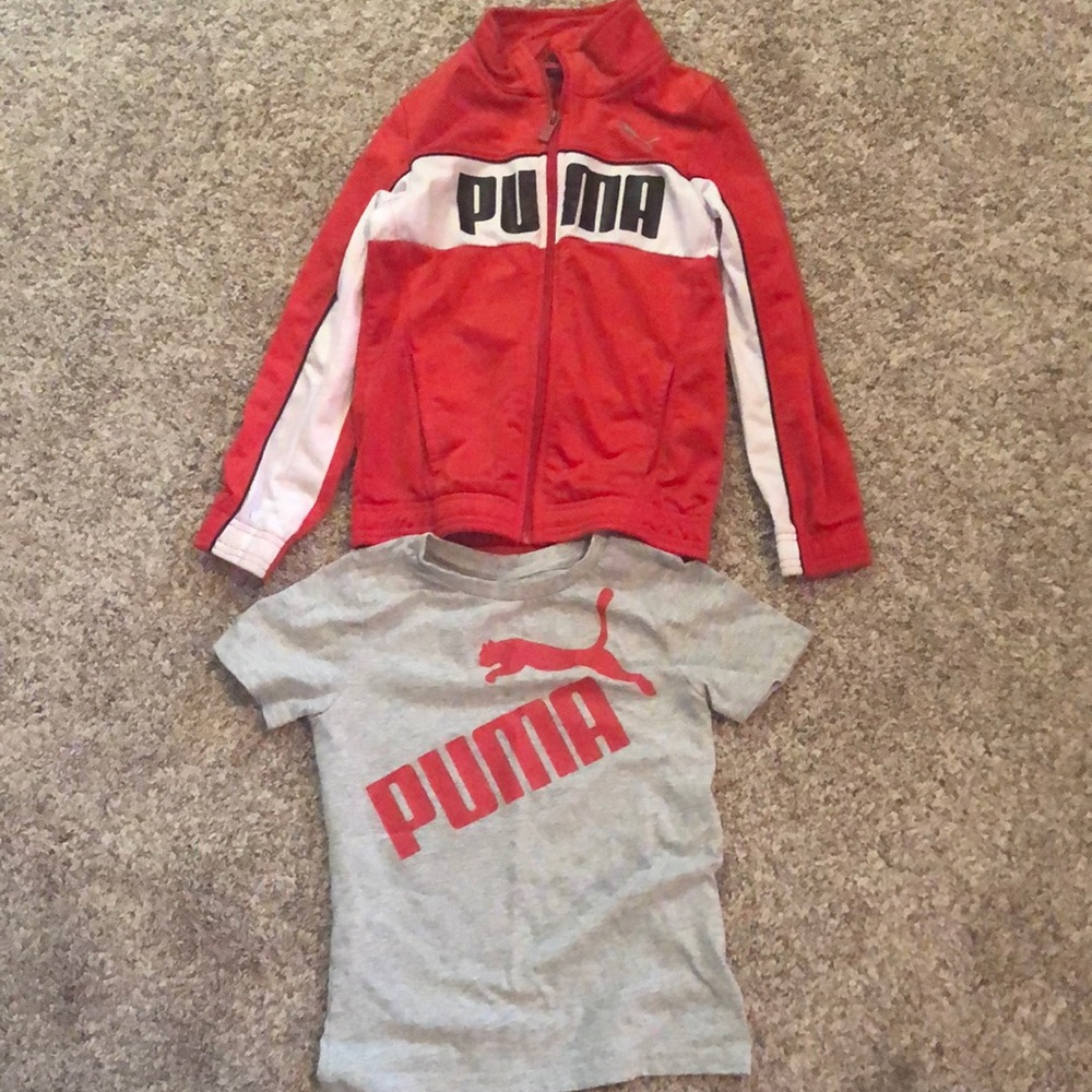 Boys Puma zip up red jacket and matching t-shirt